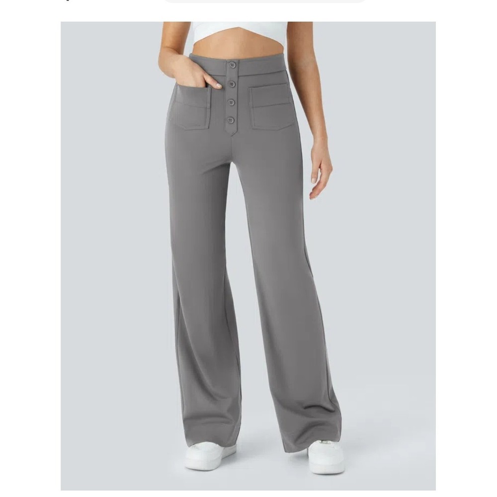 Halara Day stretch High waisted Women Large Petite Gray Patch Pocket Pants